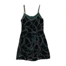 Abstract Burnout Green Velvet Slip Dress