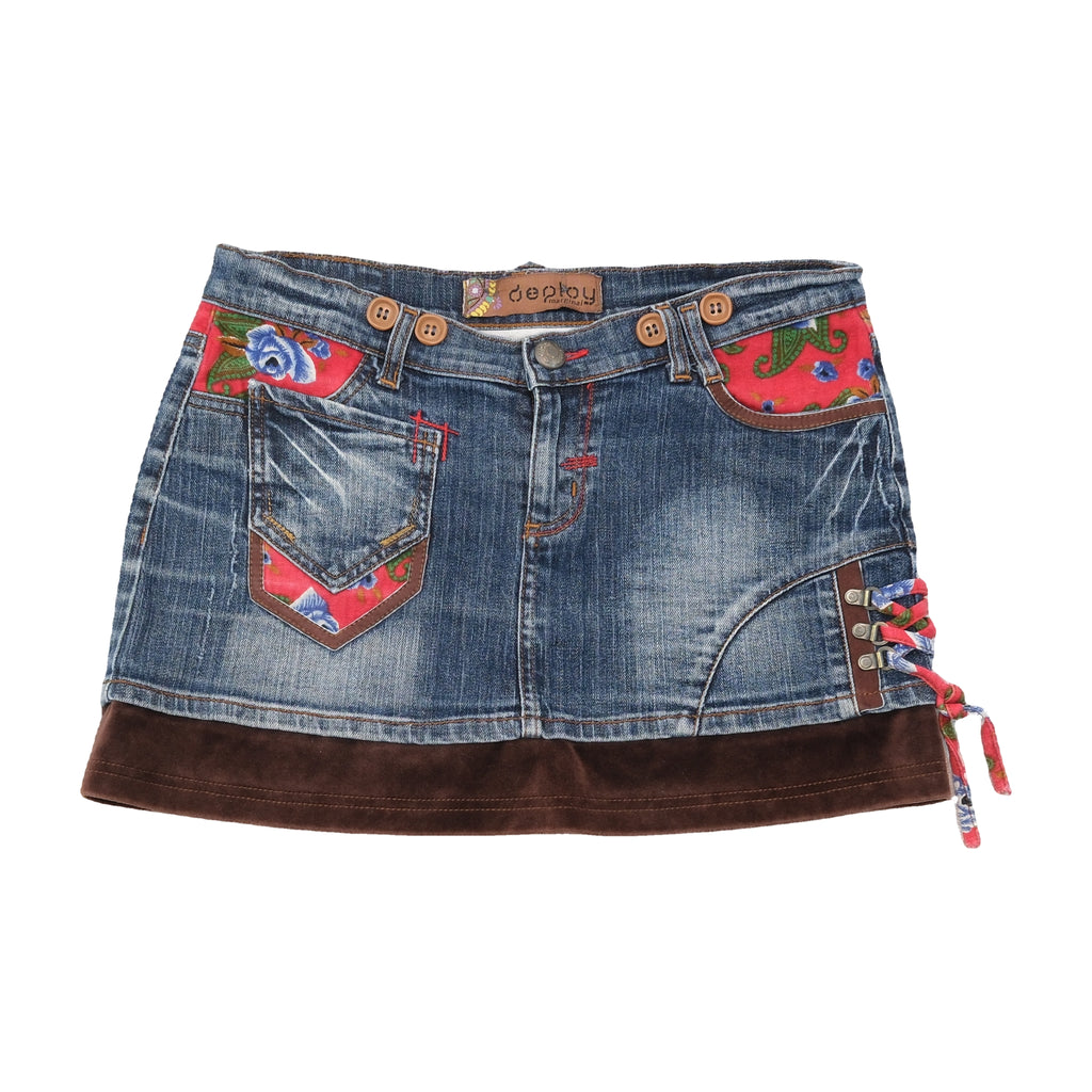 Deploy Floral Patchwork Denim Mini Skirt