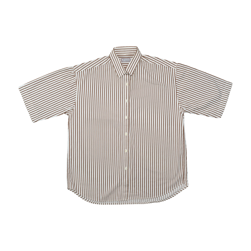 Féminin Creations Brown Striped Short Sleeve Button Up Shirt