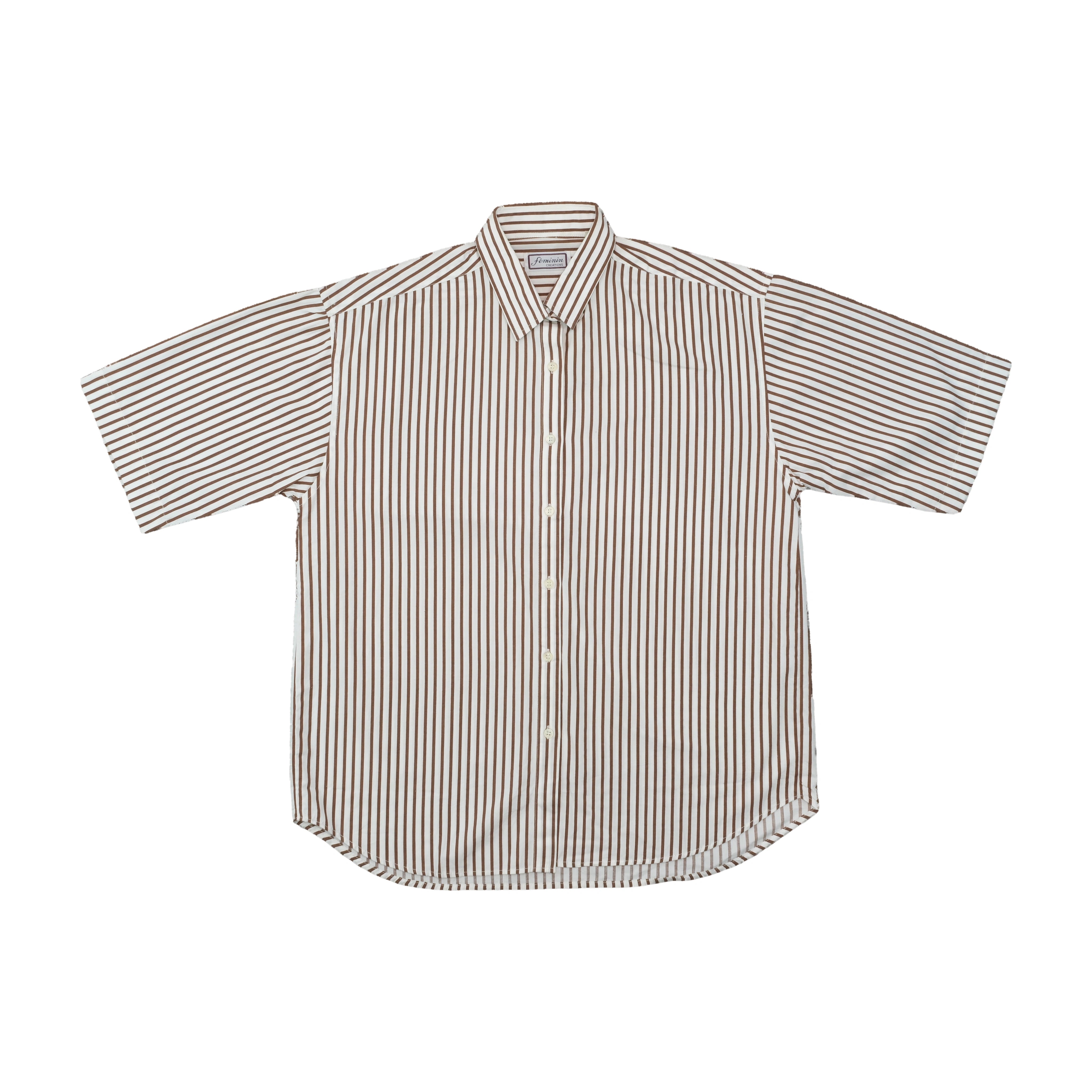 Féminin Creations Brown Striped Short Sleeve Button Up Shirt