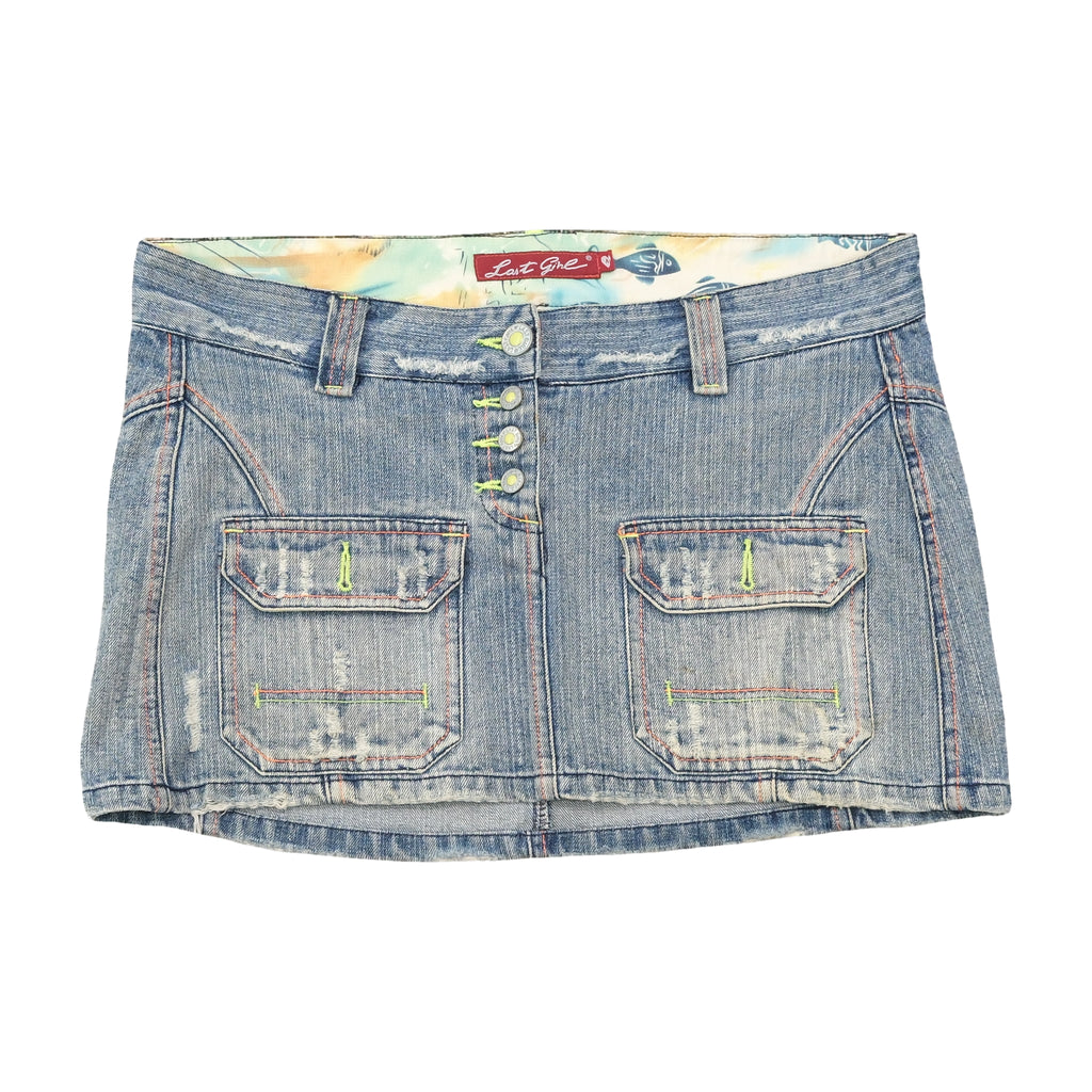 Last Girl Distressed Denim Mini Skirt