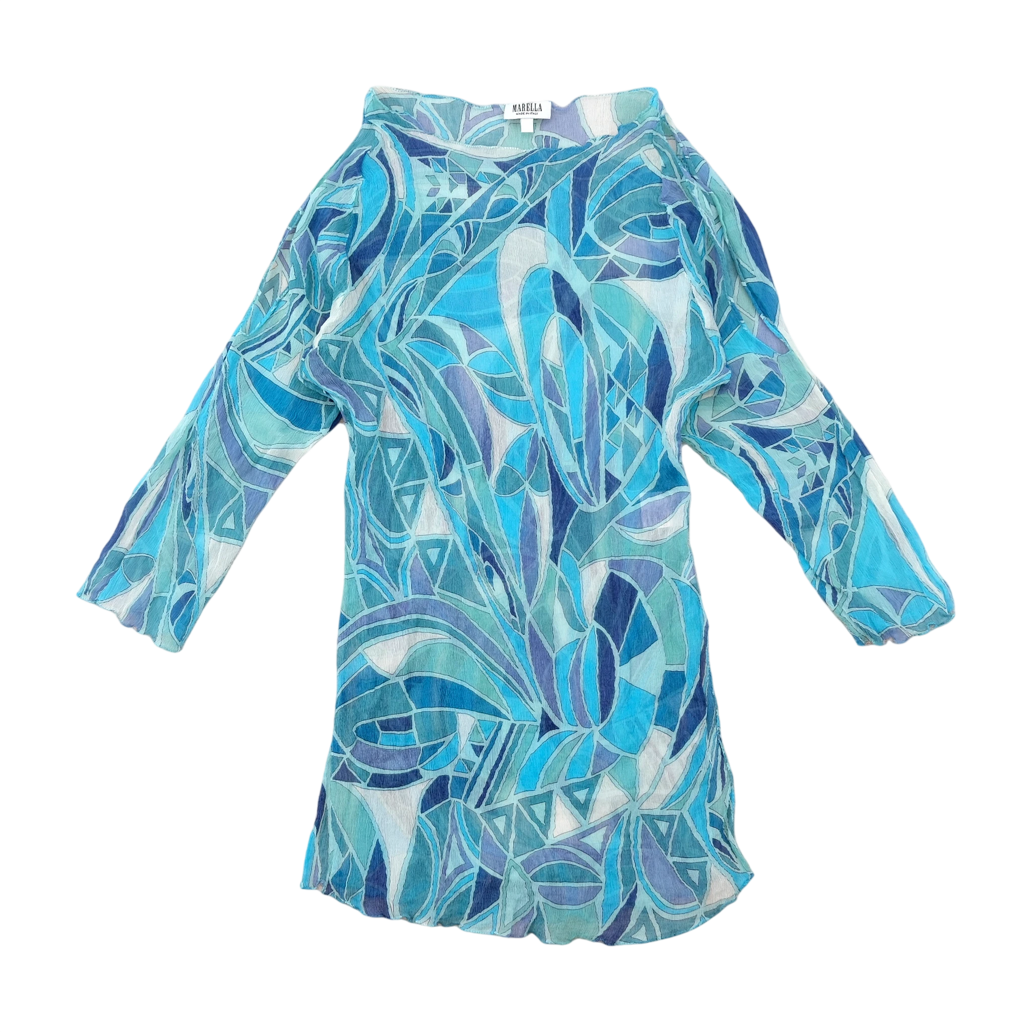 Marella Blue Abstract Print Boat-Neck Tunic Blouse