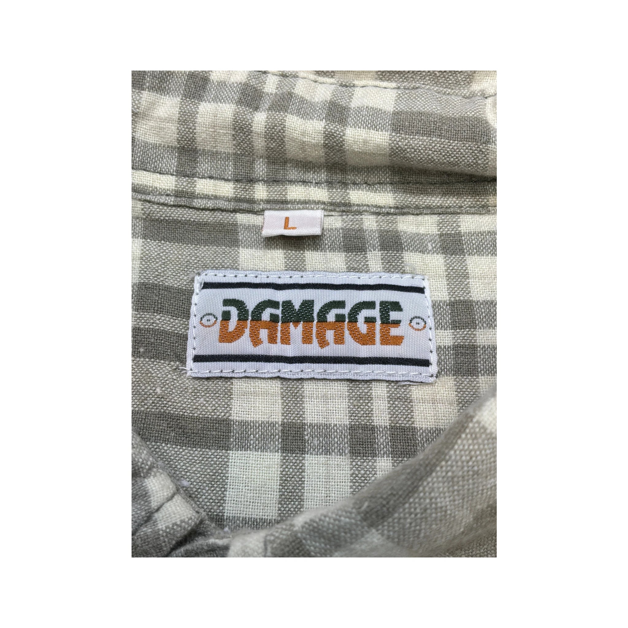 Damage Beige Plaid Short Sleeve Button-Up Shirt