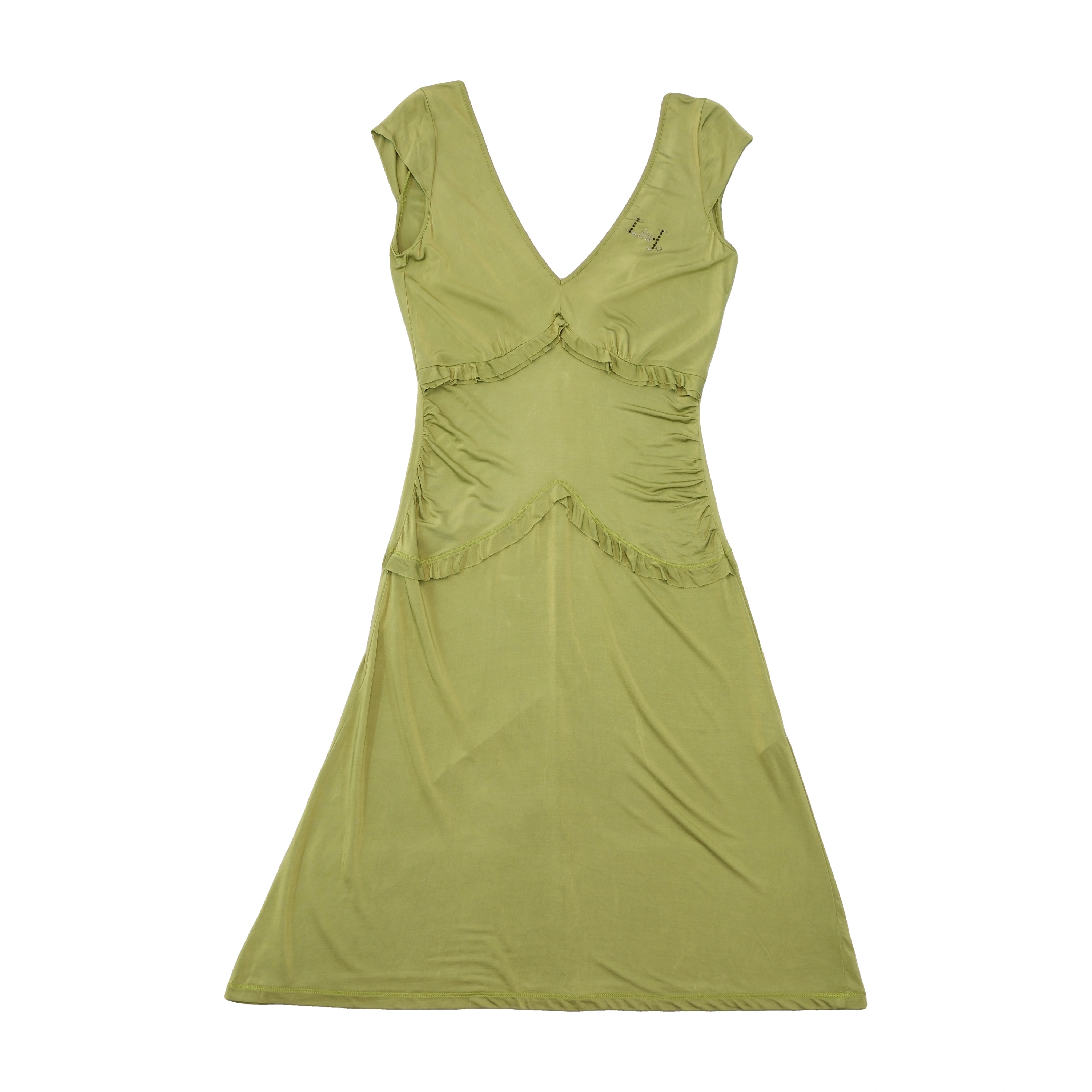 Liu Jeans Ruched Ruffle V-Neck Viscose Dress
