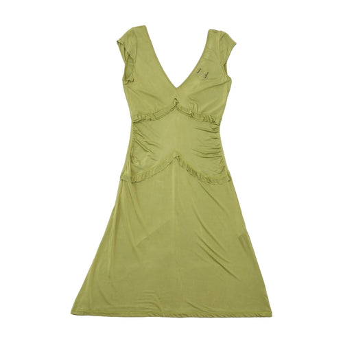 Liu Jeans Ruched Ruffle V-Neck Viscose Dress