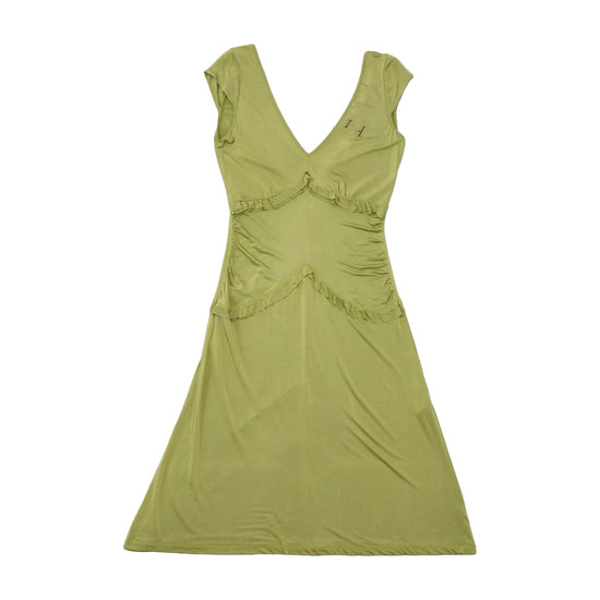 Vestido Liu Jeans em Viscose Franzido com Folhos e decote em V