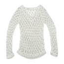 Open Knit Crochet V-Neck Sweater