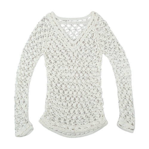 Open Knit Crochet V-Neck Sweater
