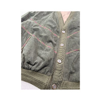 Vintage Olive Green Suede-Look Button Front Ribbed Jacket