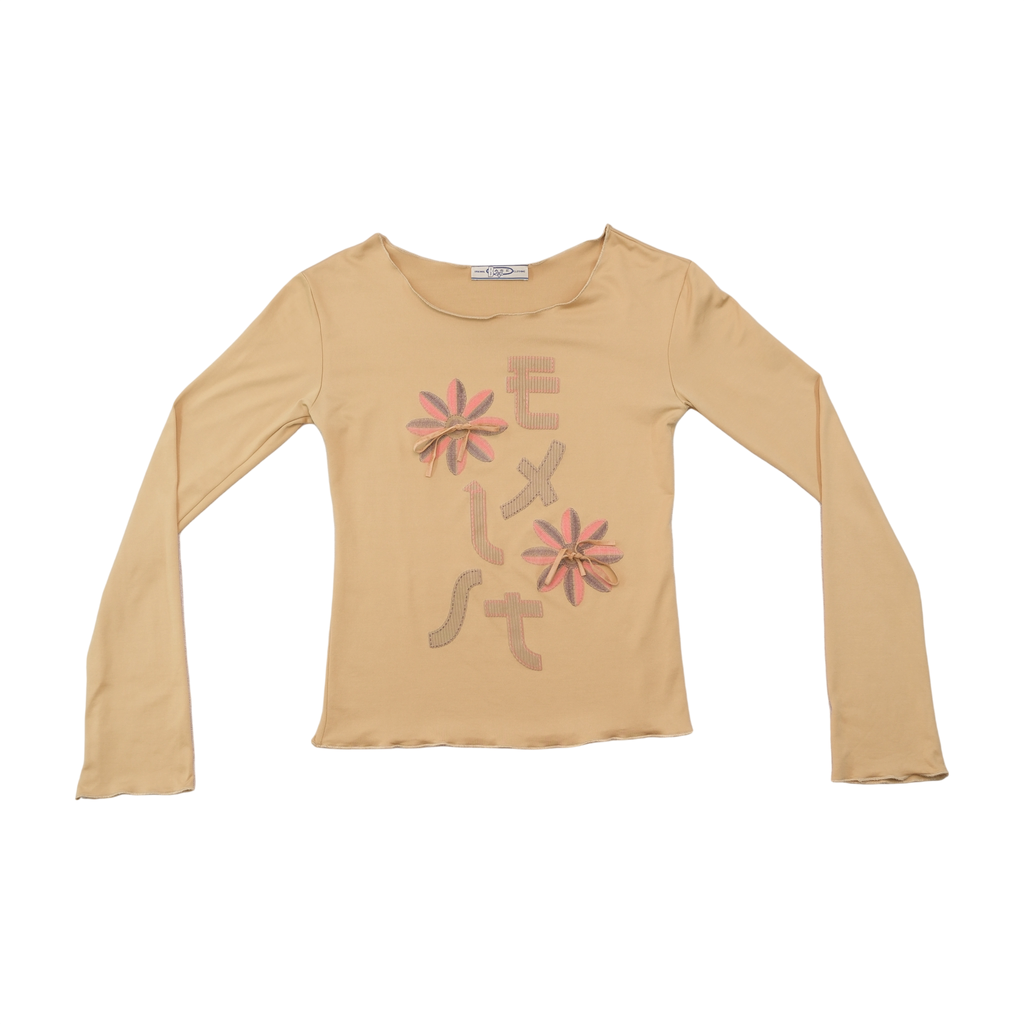 BASE Beige Floral Appliqué Graphic Long Sleeve T-shirt (Repriced)