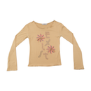 BASE Beige Floral Appliqué Graphic Long Sleeve T-shirt (Repriced)