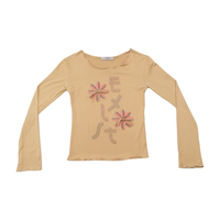 BASE Beige Floral Appliqué Graphic Long Sleeve T-shirt (Repriced)