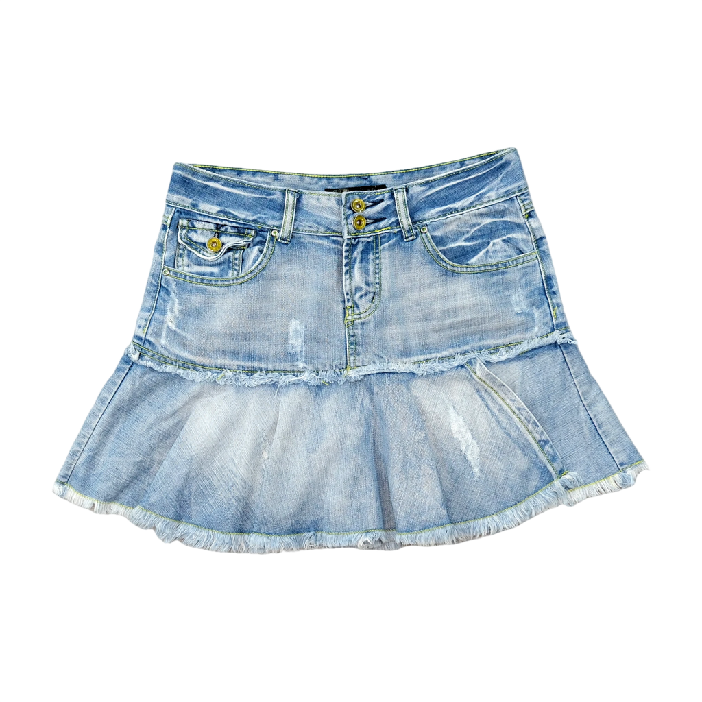 Distressed Denim Flounce Mini Skirt