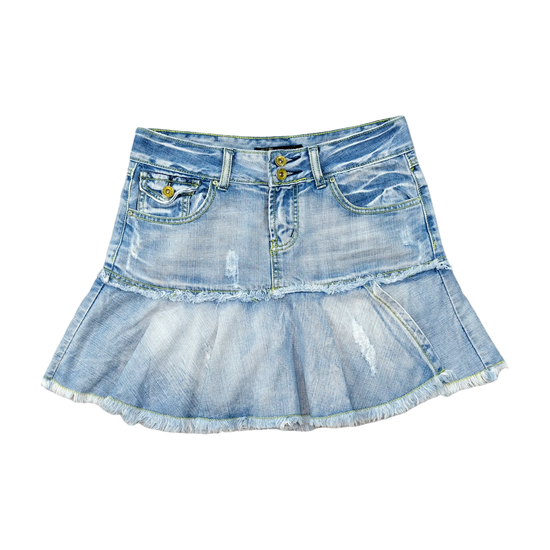 Distressed Denim Flounce Mini Skirt