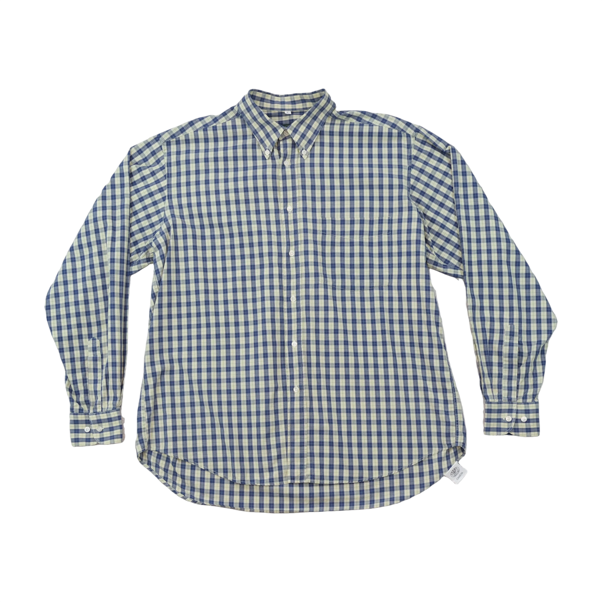 Green Leaves Gingham Plaid Button-Down Cotton Shirt