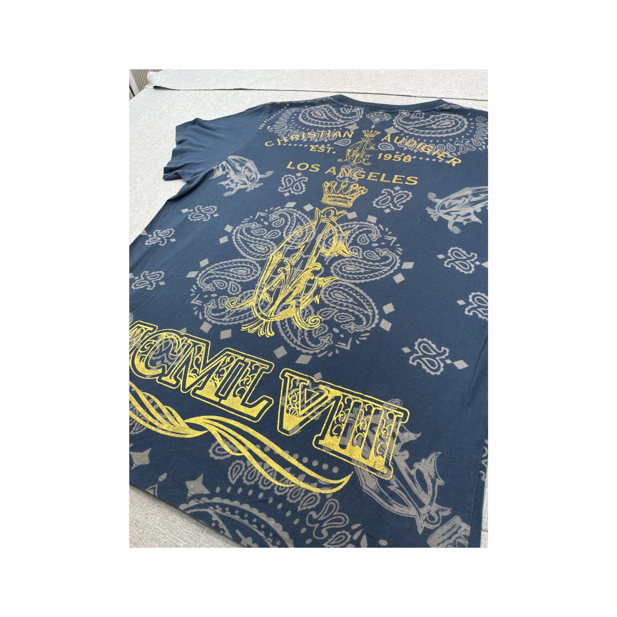 T-shirt Christian Audigier com strass e estampado de Caveira e rosa