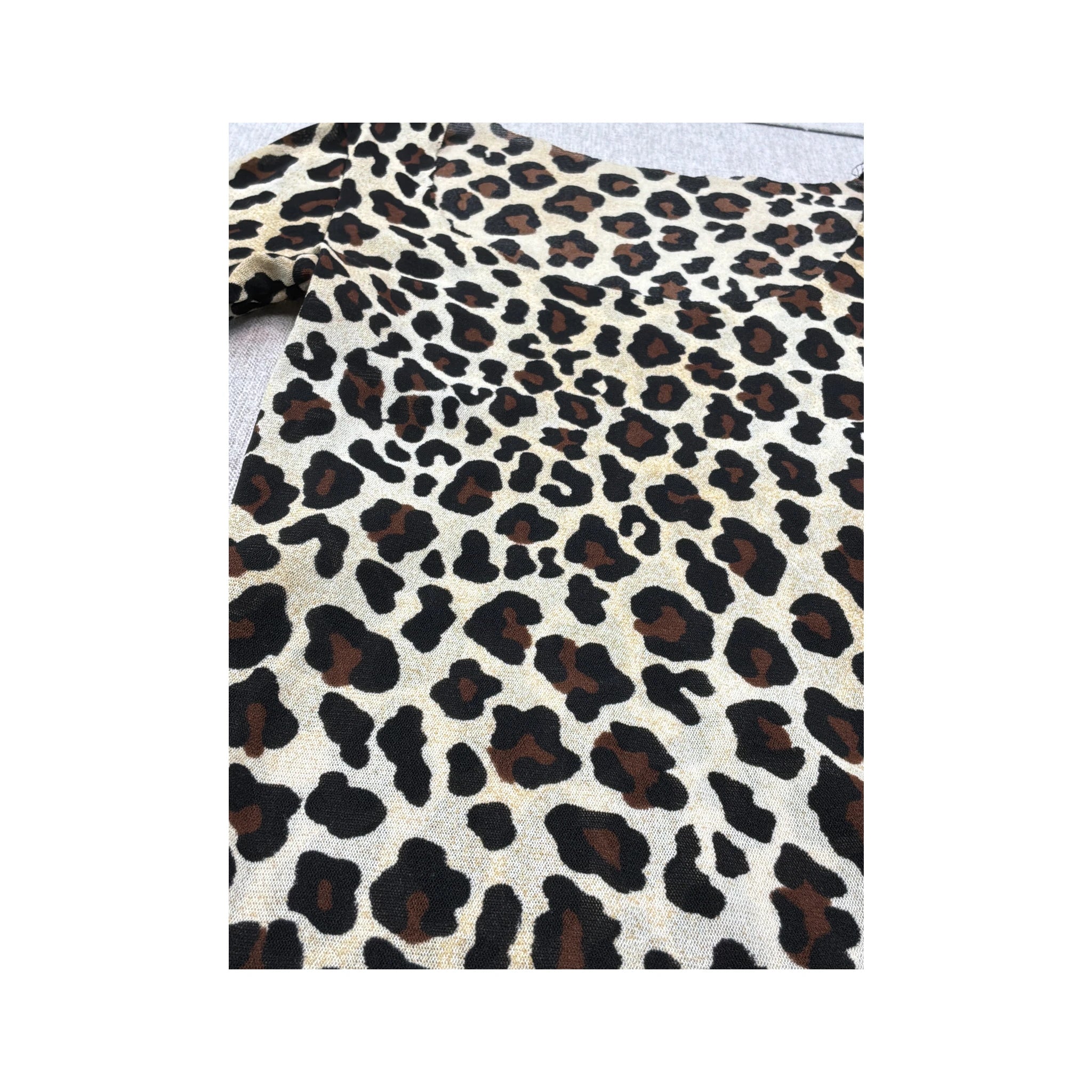 Leopard Print Sheer Mesh Long Sleeve Blouse