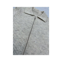 Rib Knit Zip-Up Collared Sweater