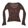 Brown Crochet Knit V-Neck Sweater