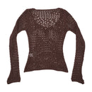 Brown Crochet Knit V-Neck Sweater