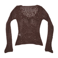 Brown Crochet Knit V-Neck Sweater