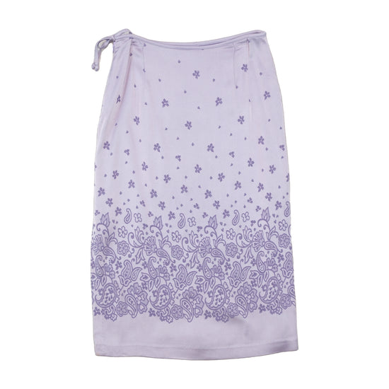 Saia Midi Cruzada Y2K Lavanda com Cintura de Atar e estampado Paisley floral