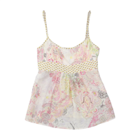 Blusa de alças Babydoll Y2K em Seda e algodão com estampado Paisley Pastel
