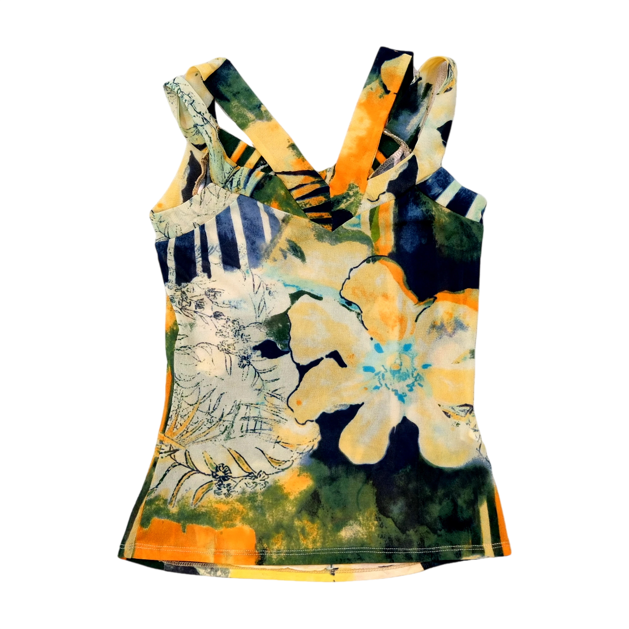 Abstract Floral V-Neck Crossback Tank Top