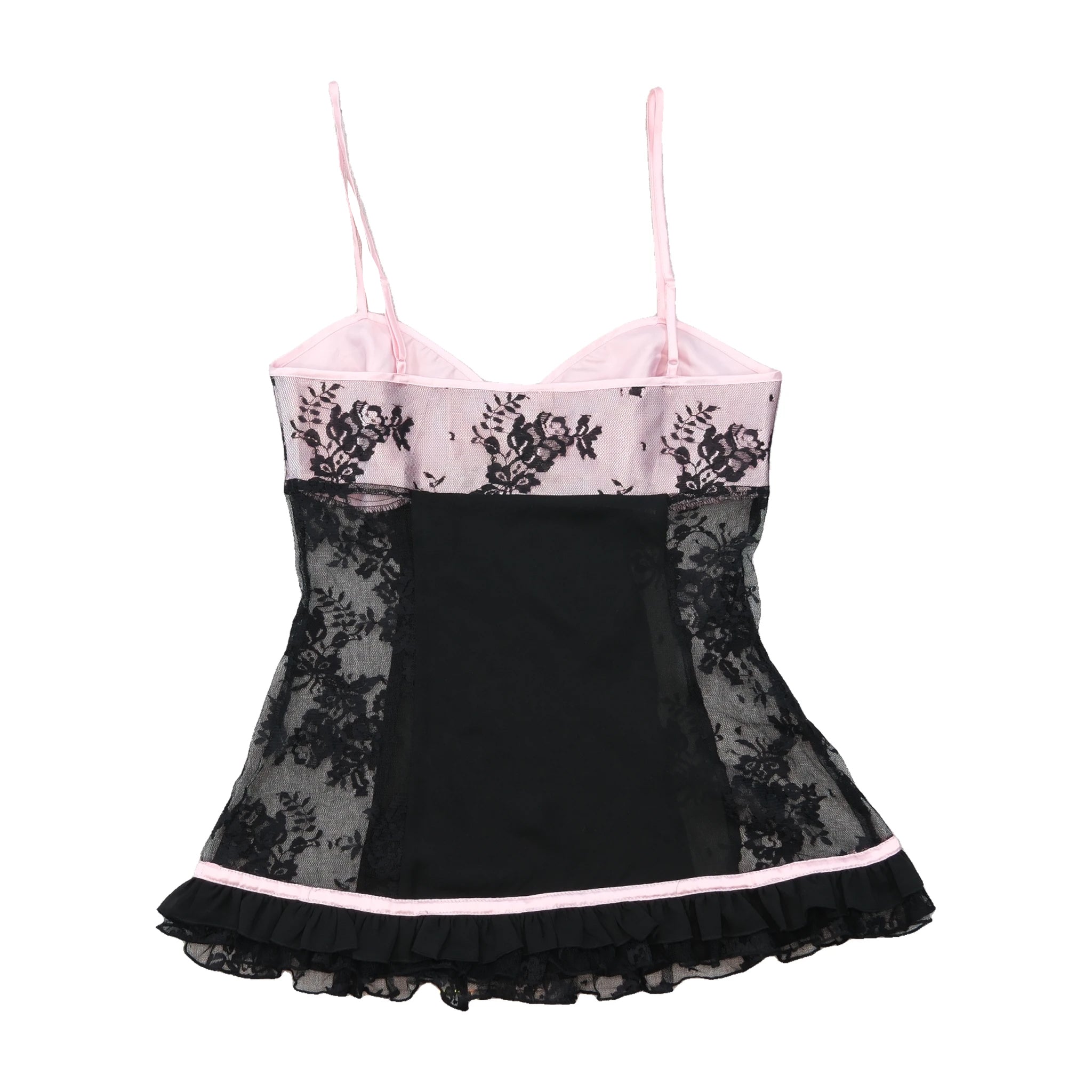 Yamamay Pink & Black Lace Trim Babydoll Chemise Nightdress