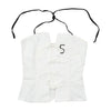 White Corset Top with Black Striped Trim and Lace-Up Detail