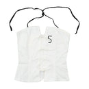 White Corset Top with Black Striped Trim and Lace-Up Detail