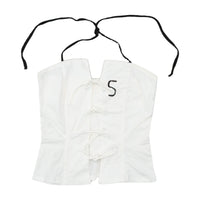White Corset Top with Black Striped Trim and Lace-Up Detail