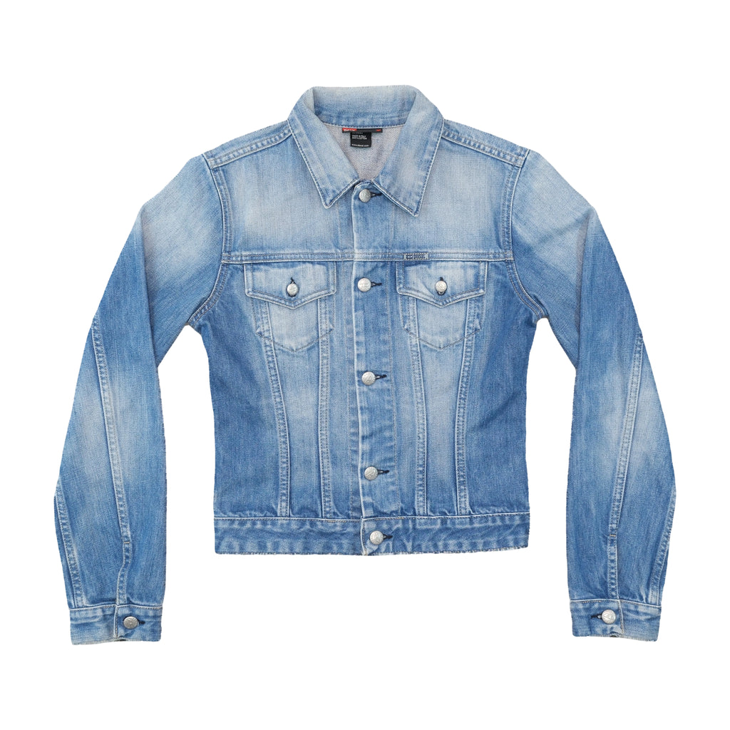 Diesel Distressed Light Wash Button-Up Denim Jacket
