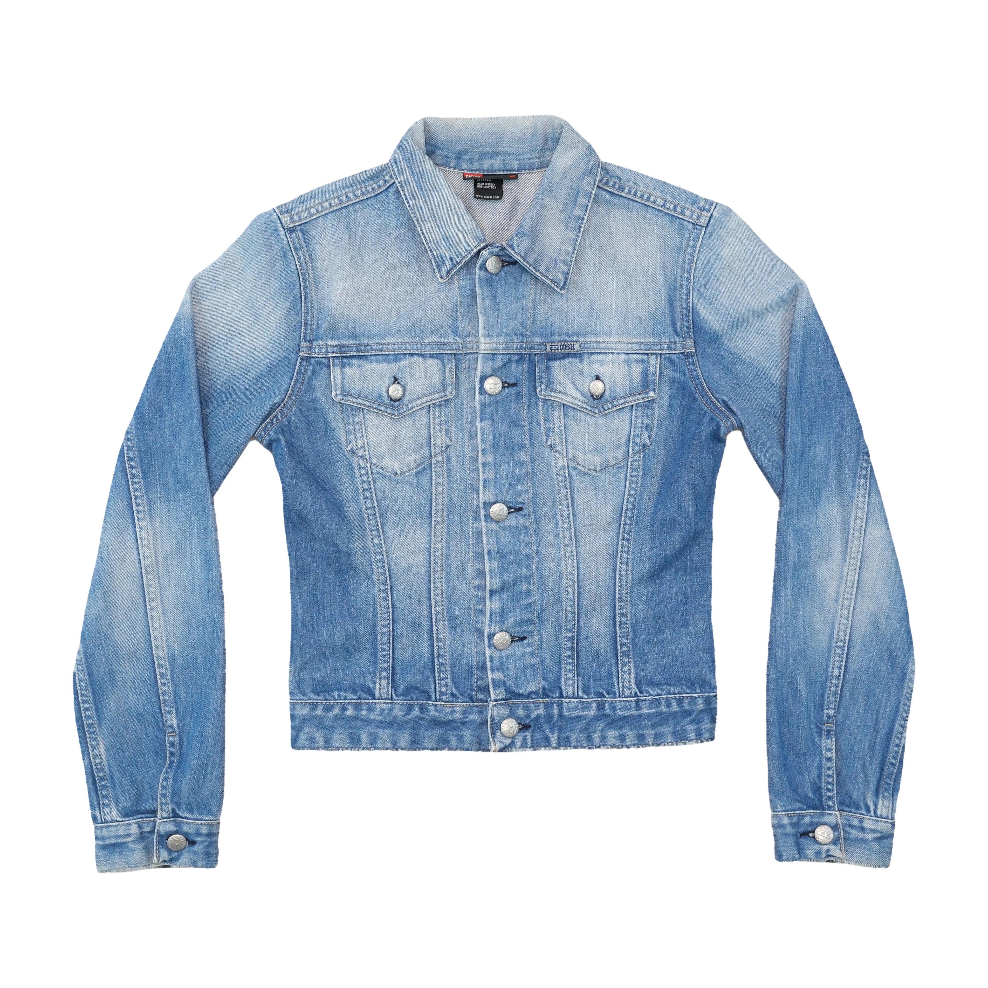 Diesel Distressed Light Wash Button-Up Denim Jacket