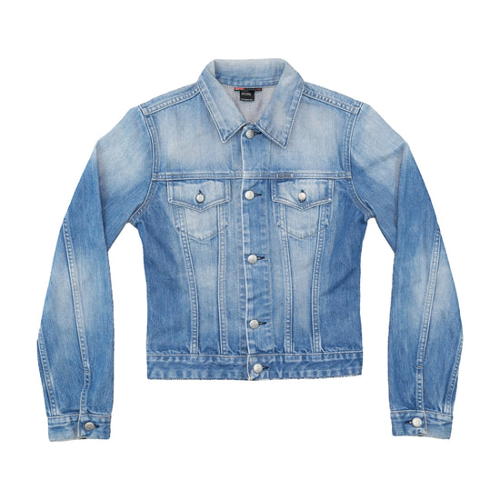 Diesel Distressed Light Wash Button-Up Denim Jacket