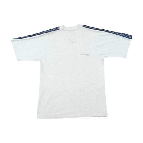 Champion Heather Gray Henley Shirt with Logo Tape Shoulders