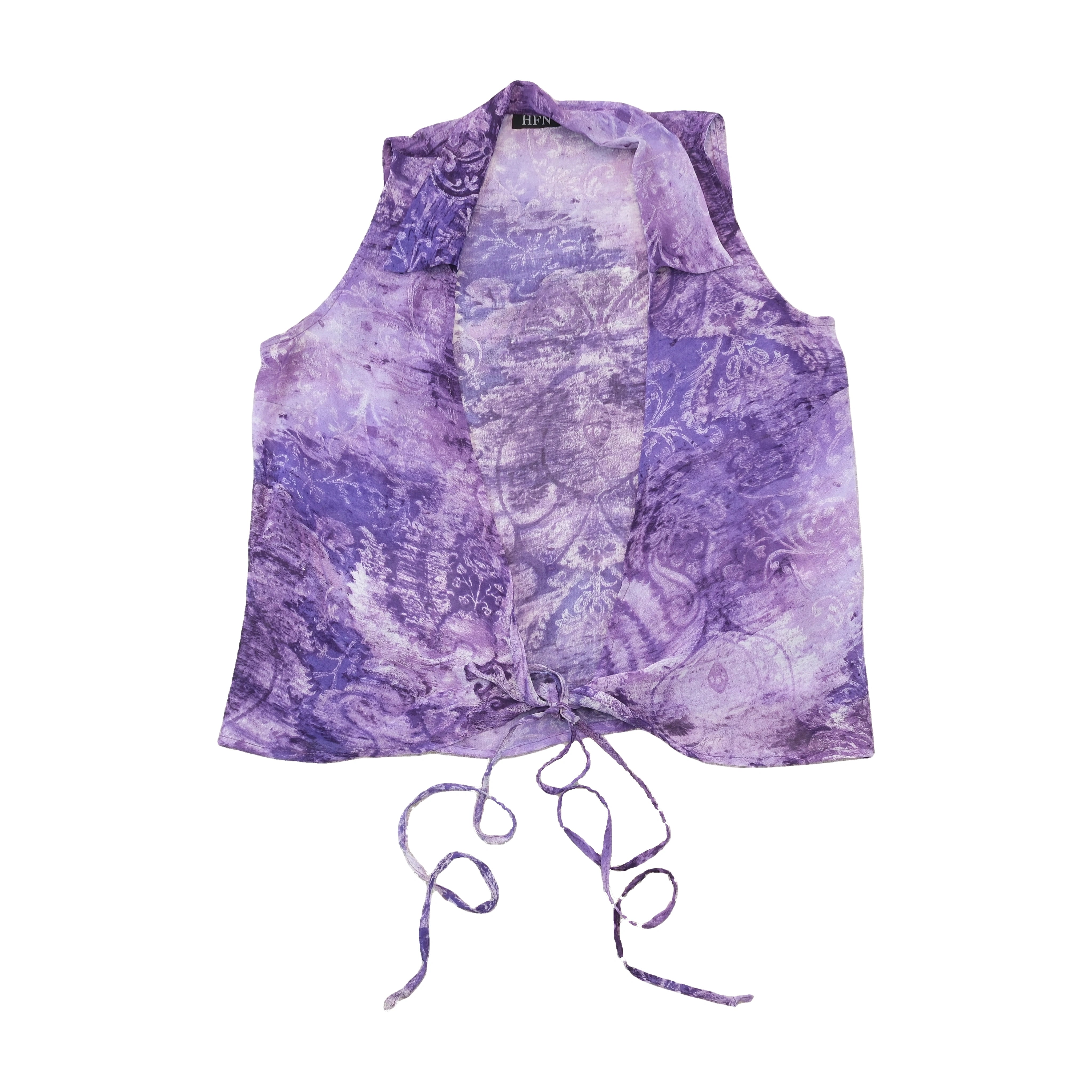 HFN Purple Abstract Tie Front Sleeveless Blouse