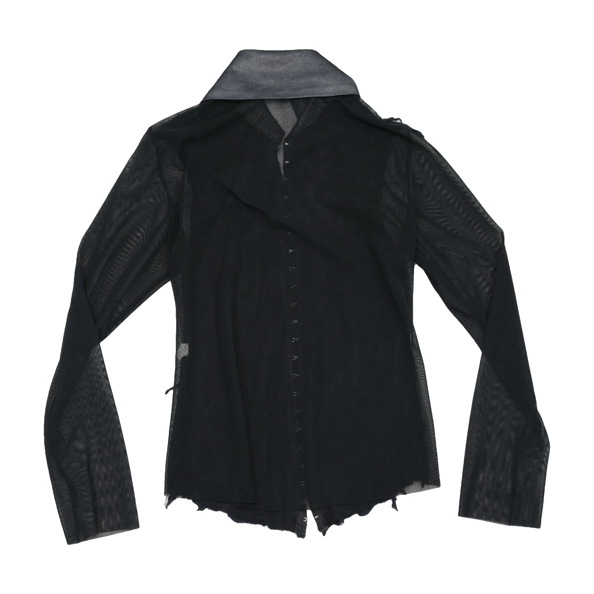 Black Mesh Grungy Collared Blouse