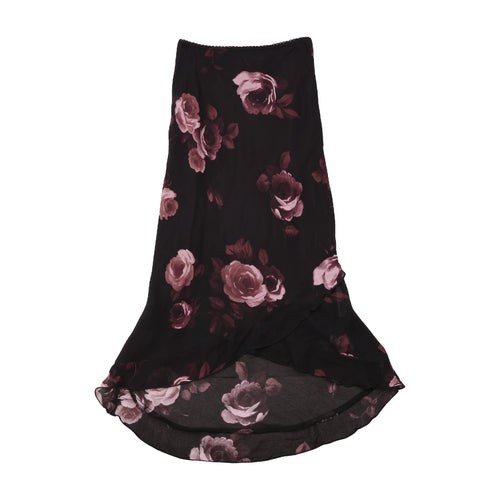 Pink Rose Floral Sheer Overlay Midi Skirt