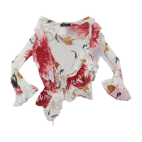 BLU In Firenze Sheer Floral Ruffle Tie Front Blouse
