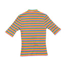 Monki Rainbow Striped Ribbed Cotton Mock Neck T-Shirt