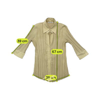 Vintage Made in Italy Ribbed Pleated 3 4 Sleeve Button Up Shirt