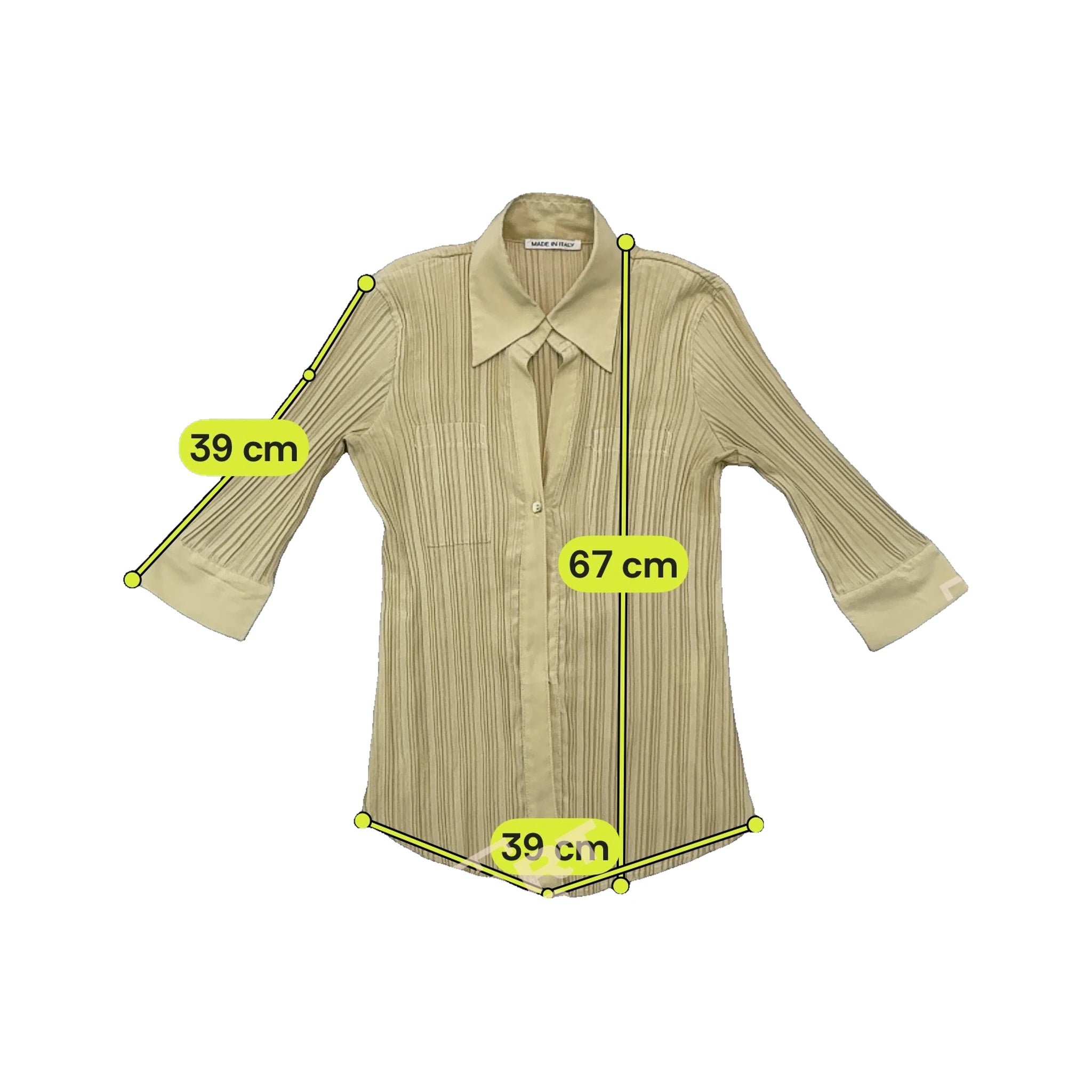 Vintage Made in Italy Ribbed Pleated 3 4 Sleeve Button Up Shirt