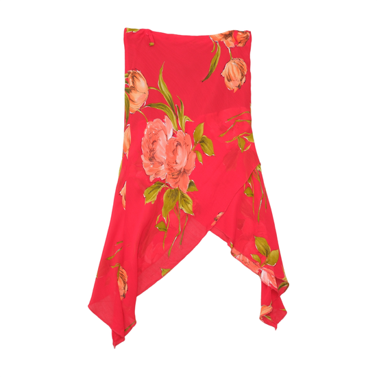 Saia vintage vermelha floral com Bainha Lenço