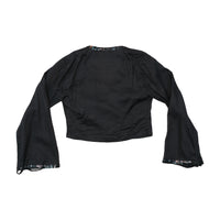 Americo Tavar Embellished V-Neck Tie Front Cropped Blouse