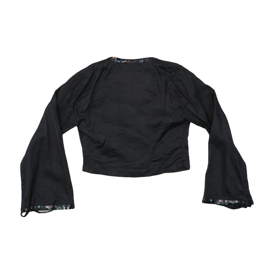 Americo Tavar Embellished V-Neck Tie Front Cropped Blouse