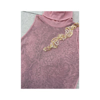 Top de alças Transparente vintage rosa em Rede com gola alta Adornada