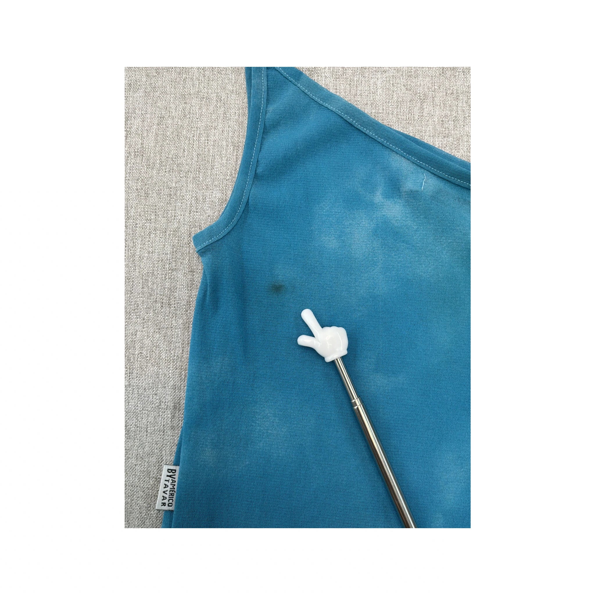 Americo Tavar Blue One Shoulder Lettuce Hem Tank Top