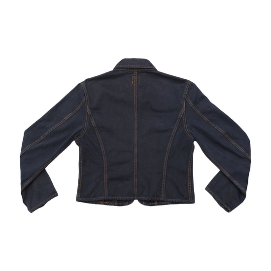 Vintage United Colors of Benetton "Blue Family" Dark Wash Zip Front Denim Jacket
