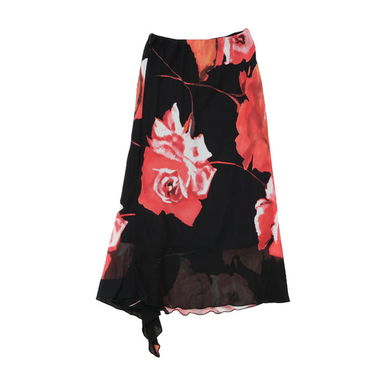 Please Asymmetric Floral Midi Skirt